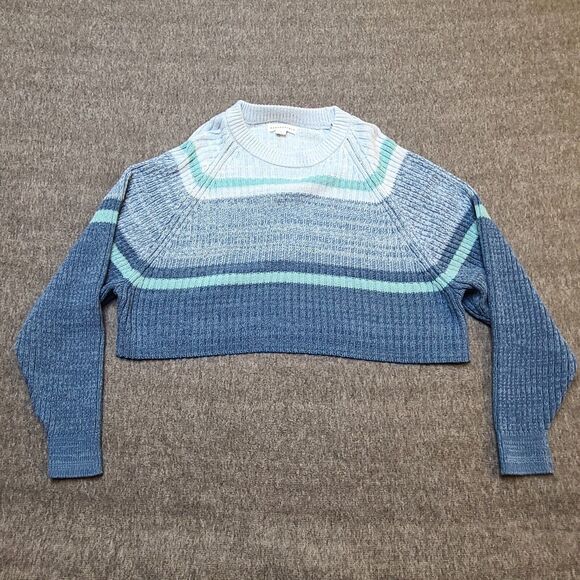 Aeropostale Womens Crop Sweater Small Blue Multicolor Stripe Cable Knit - Picture 1 of 7